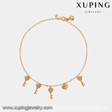 74947 Hot sale high quality lady jewelry gold plated key shape simple style anklet with small bell